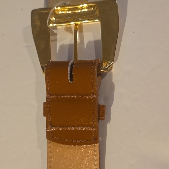 Vintage Leana Shop Mens TAN Leather Belt unique Gold Buckle New  Sz.2X - Picture 7 of 10